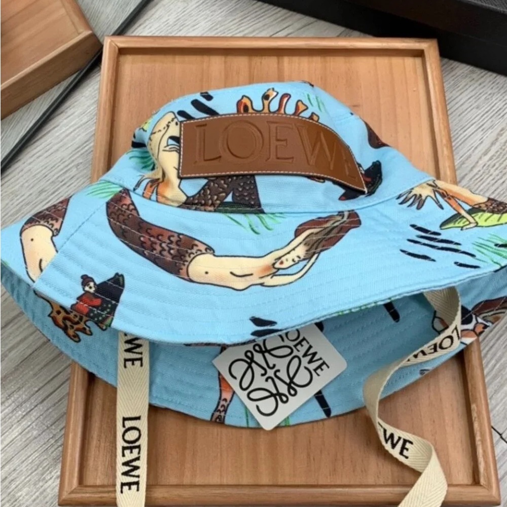 LOEWE Blue Bucket Hat with Mermaid Print - Picture 1 of 9